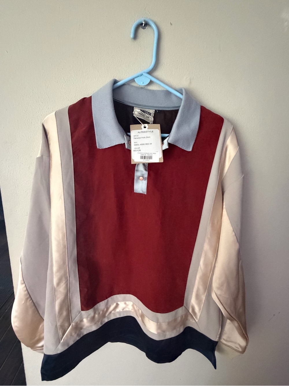 Alphastyle Fenwick Long Sleeve Colorblock collard button polo shirt size medium